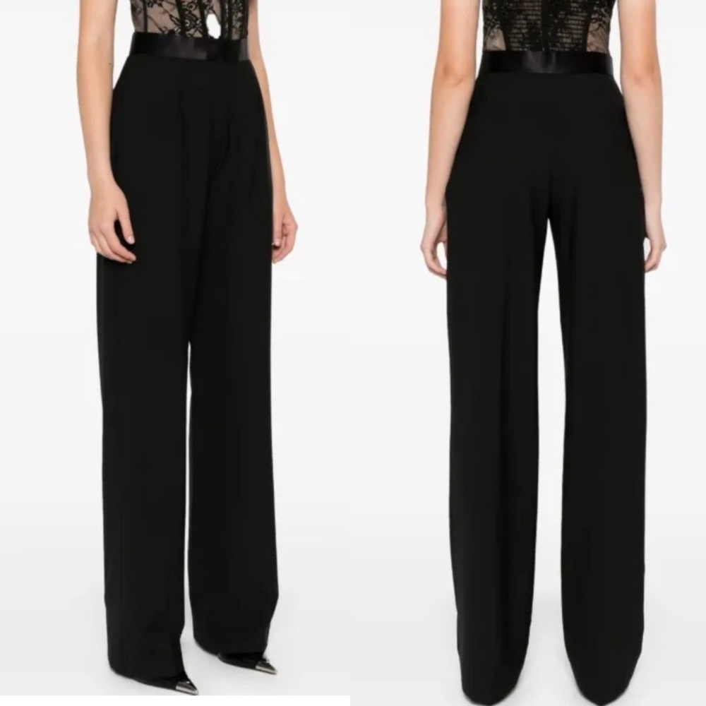 NENSI DOJAKA  BNWOT Satin-trimmed crepe wide-leg pant Made in Italy M